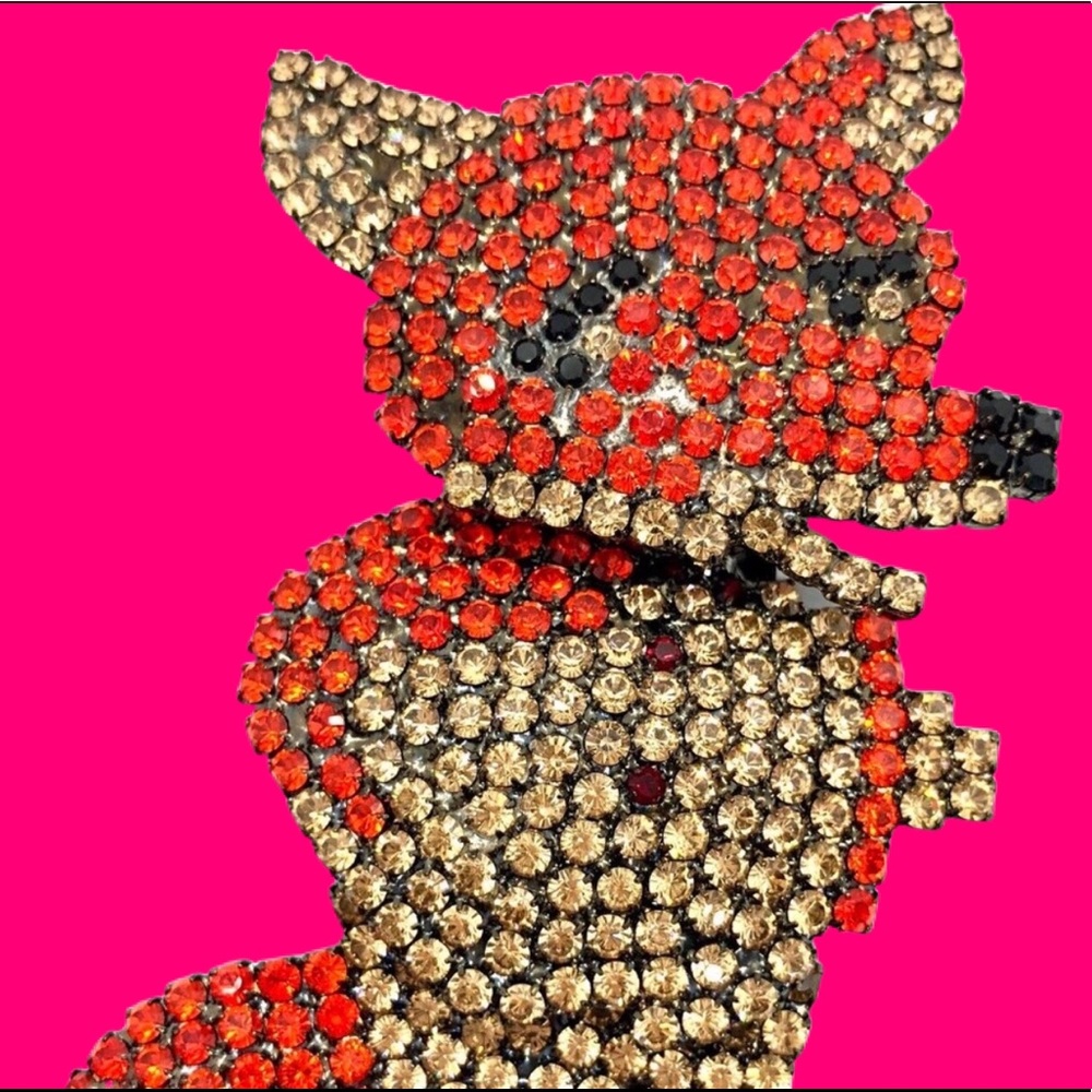 Big Rhinestone Crystal Red Fox Brooch Designer